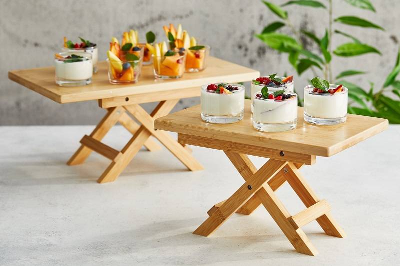 Stand buffet bamboo con gambe richiudbili