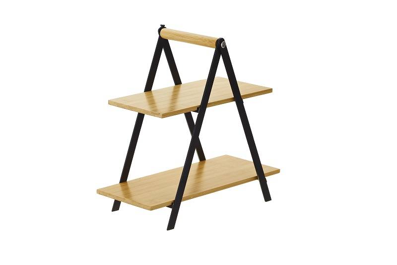 Alzatina in bamboo e metallo con ripiani richiudibile