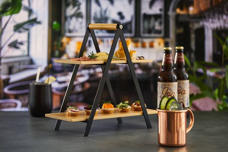 Alzatina in bamboo e metallo con ripiani richiudibile