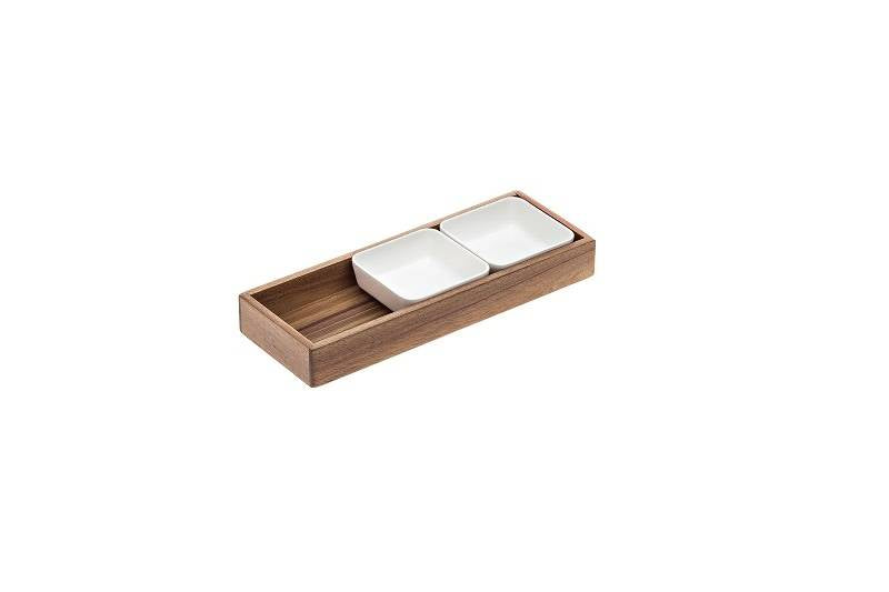 Set vassoio in Acacia con 3 ciotole melamina