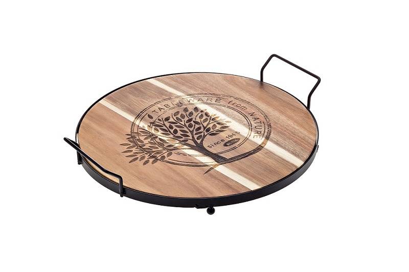 Tagliere rotondo in acacia con manici
