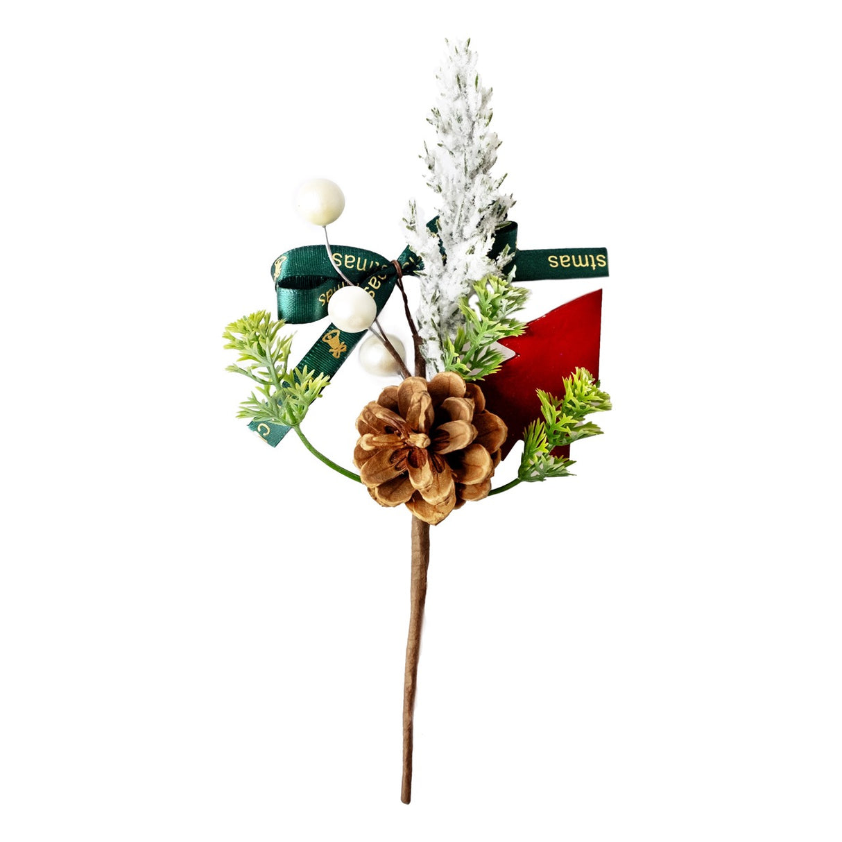 Pick Ramo Innevato con Nastrino Pigna e Albero