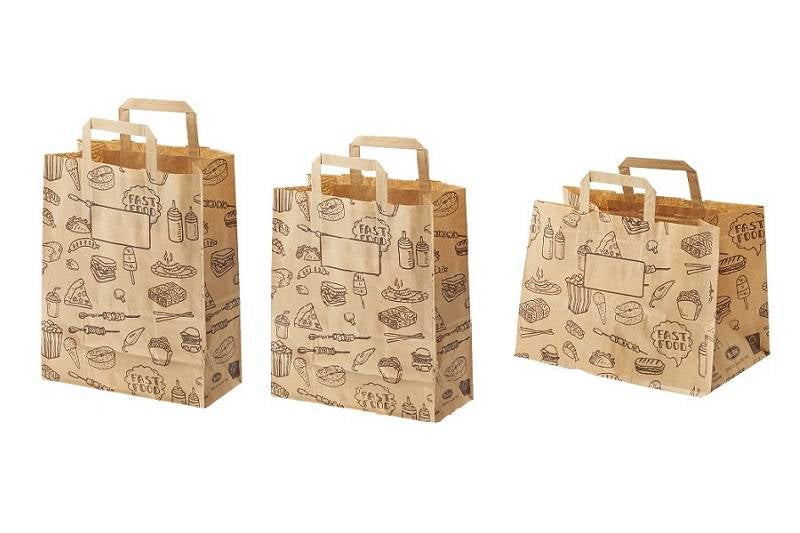 Shopper take away in carta per asporto con scritte