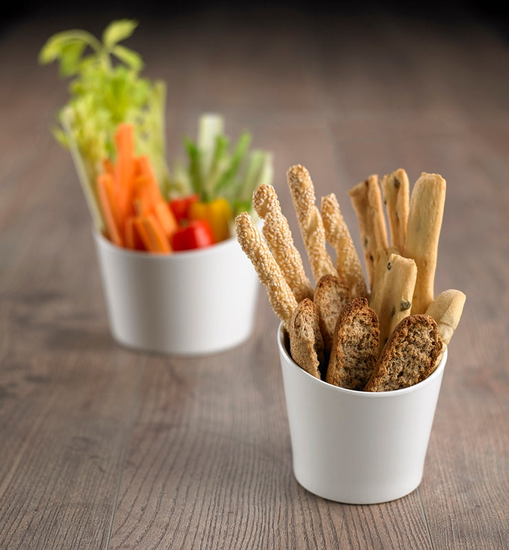 Coppa cilindrica con bordo inclinato in melamina bianca