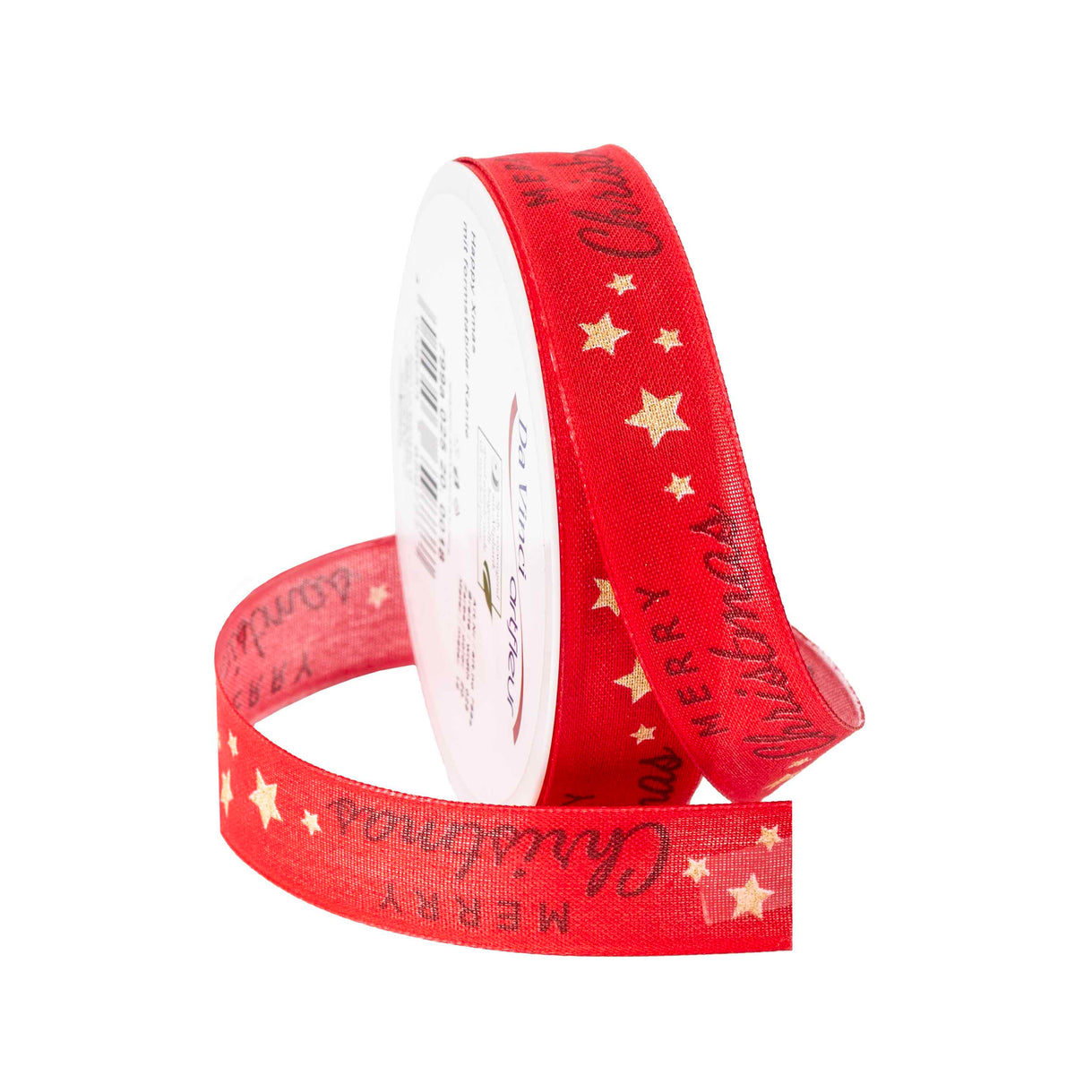 Nastro Tessuto Merry Christmas Rosso 18 mt x 2,5 cm