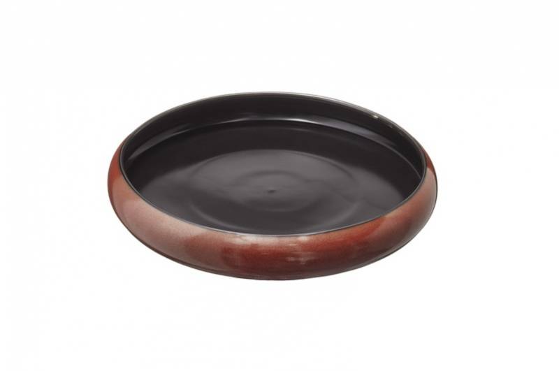 Piatto tondo in porcellana marrone e nero