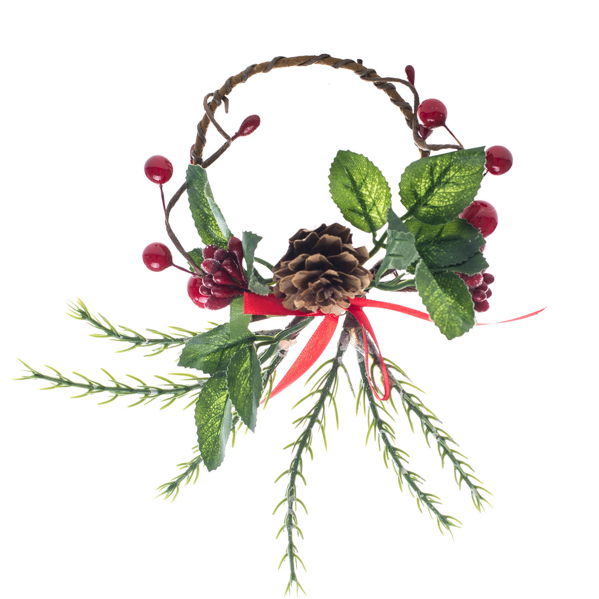 Ring Decorativo Bacche Rosse con Pigna