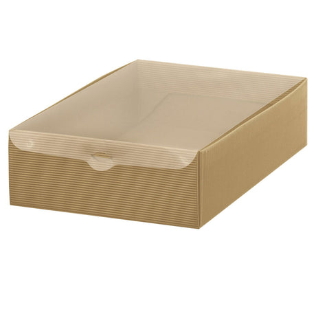 Scatola Onda Avana h 8 cm con Coperchio Trasparente