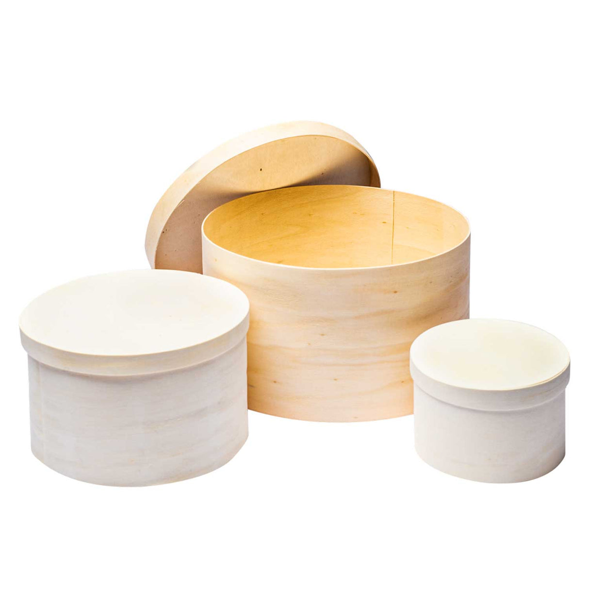 Set 3 scatole cappelliere in legno naturale