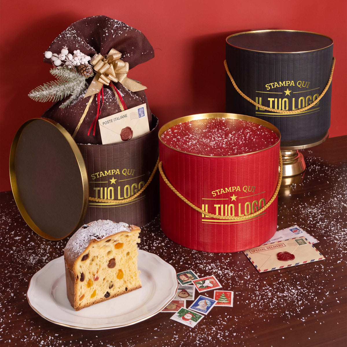 Boîte à panettone design rétro personnalisable