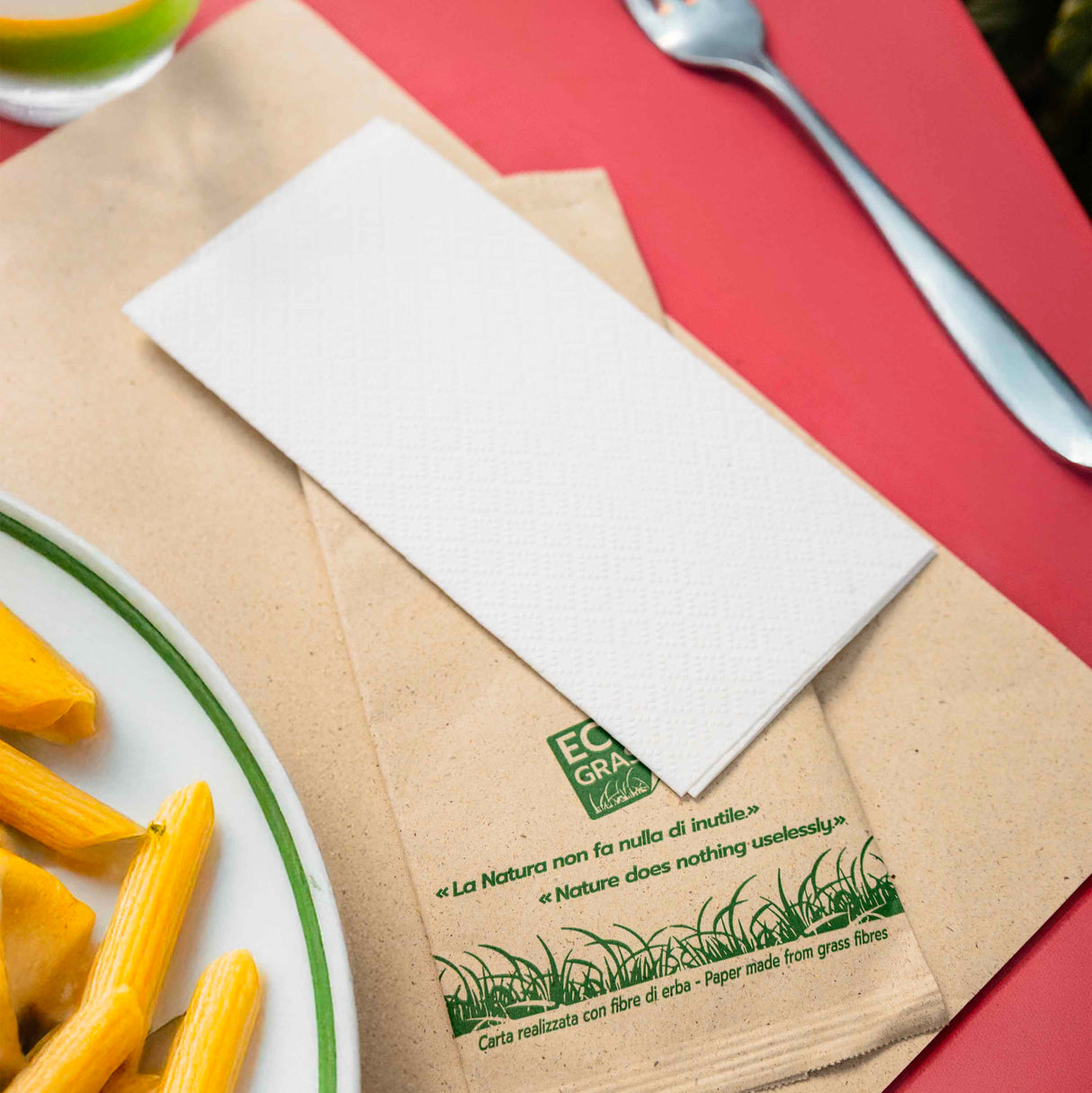 Busta Portaposate in carta riciclata Ecograss con tovagliolo