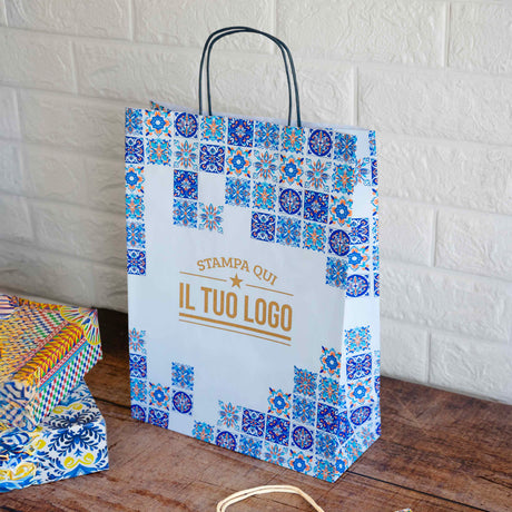 Shopper Maioliche Colorate in Carta Personalizzabili