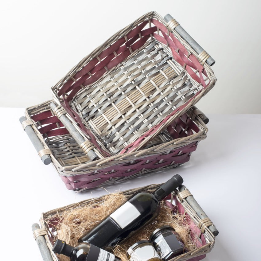 Set 3 Cestini Vimini Ovale Con Manico - Colore Mogano, Organizzazione Casa - Foto 4