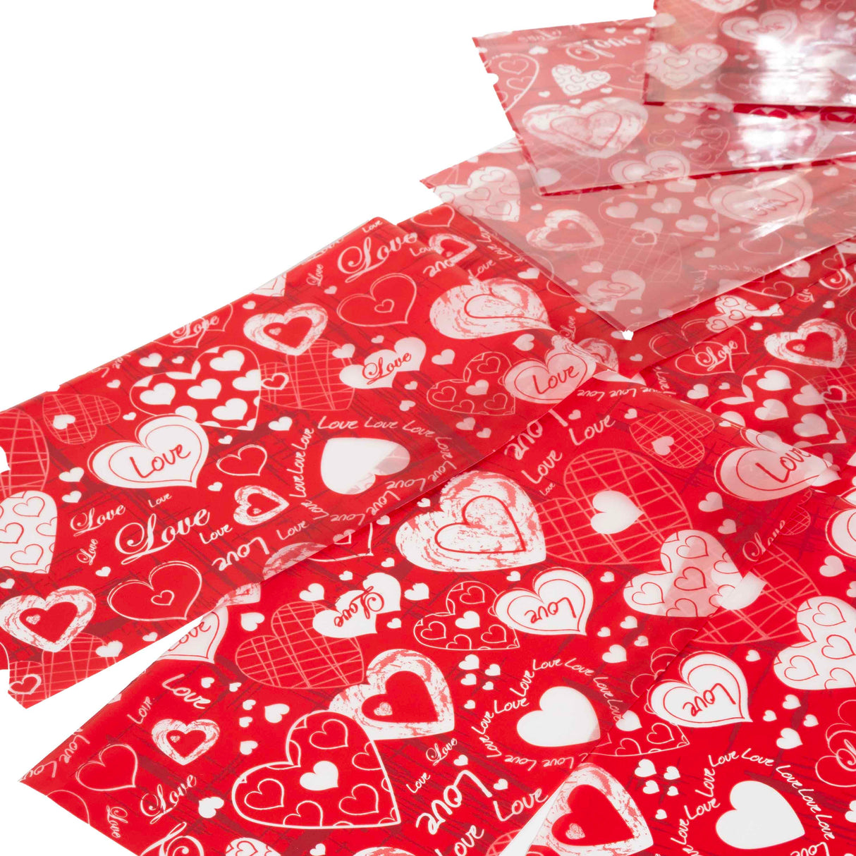 Spezzoni Cellophane Fondo Cuori Rossi