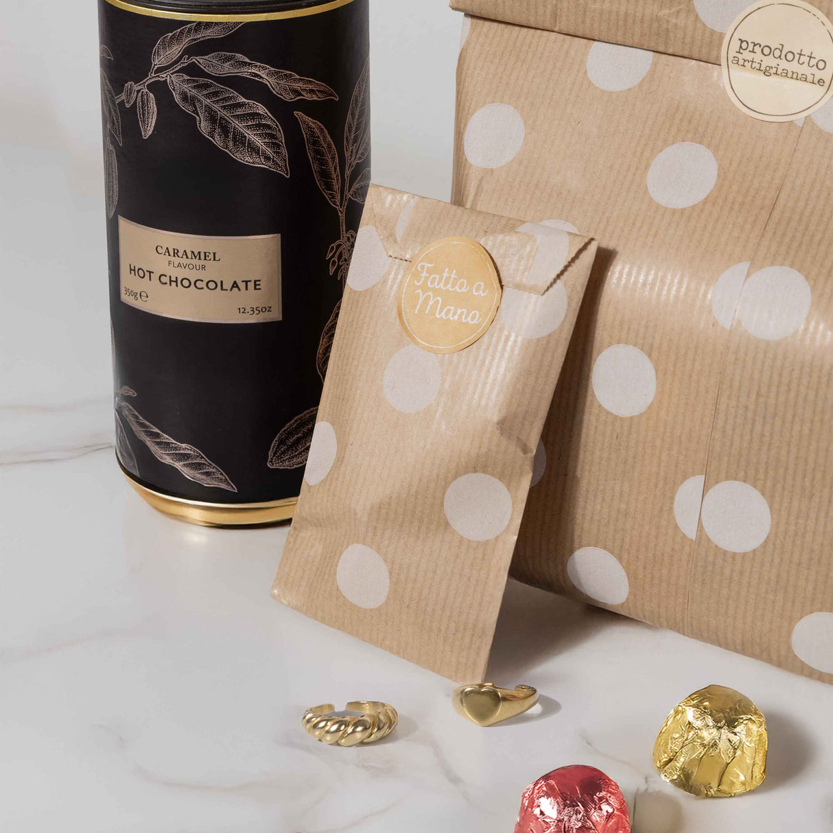 Sacchetto Carta Kraft Pois Bianchi