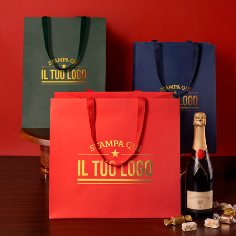 Shopper Carta Elegance manico Gros Grain Fondo Largo Personalizzabile a Caldo