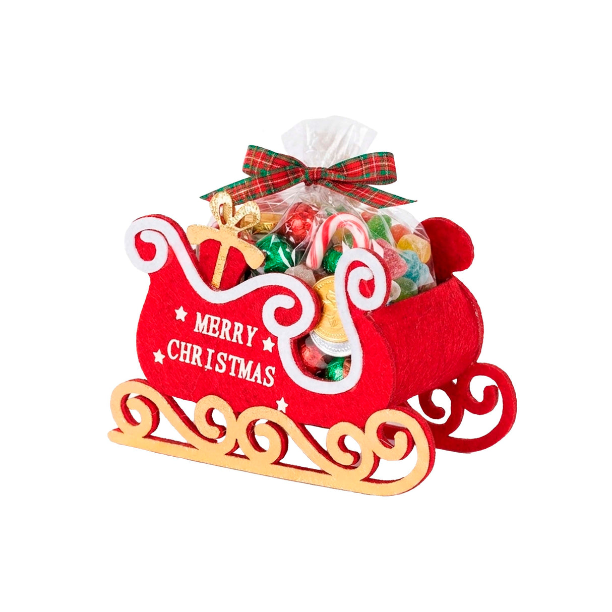 PANIER LUGE EN TISSU ROUGE AVEC L'INSCRIPTION « MERRY CHRISTMAS »