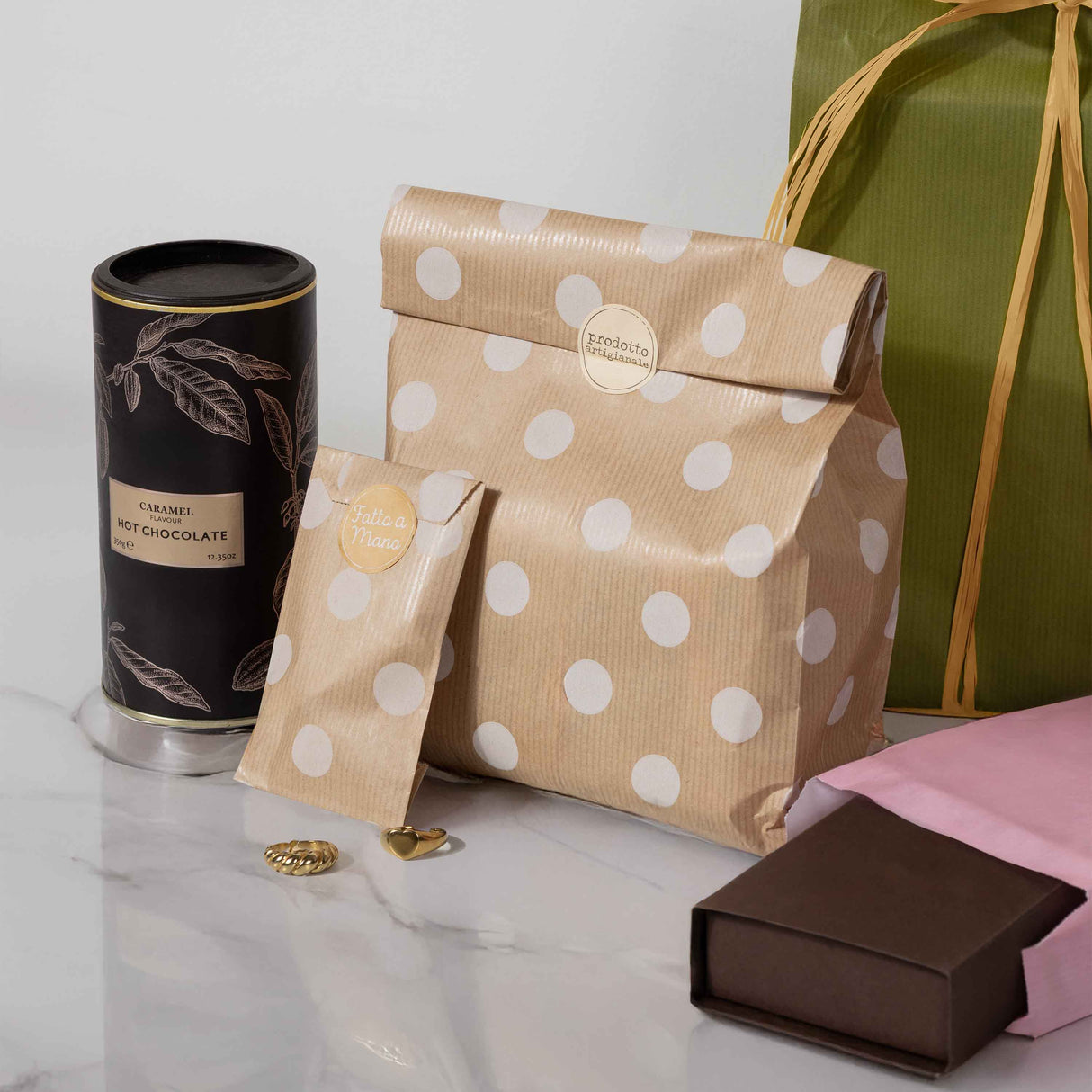 Sacchetto Carta Kraft Pois Bianchi