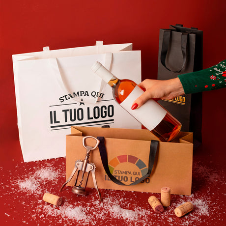 Shopper Elegance Portabottiglia Personalizzabile a colori con maniglia in Gros Grain