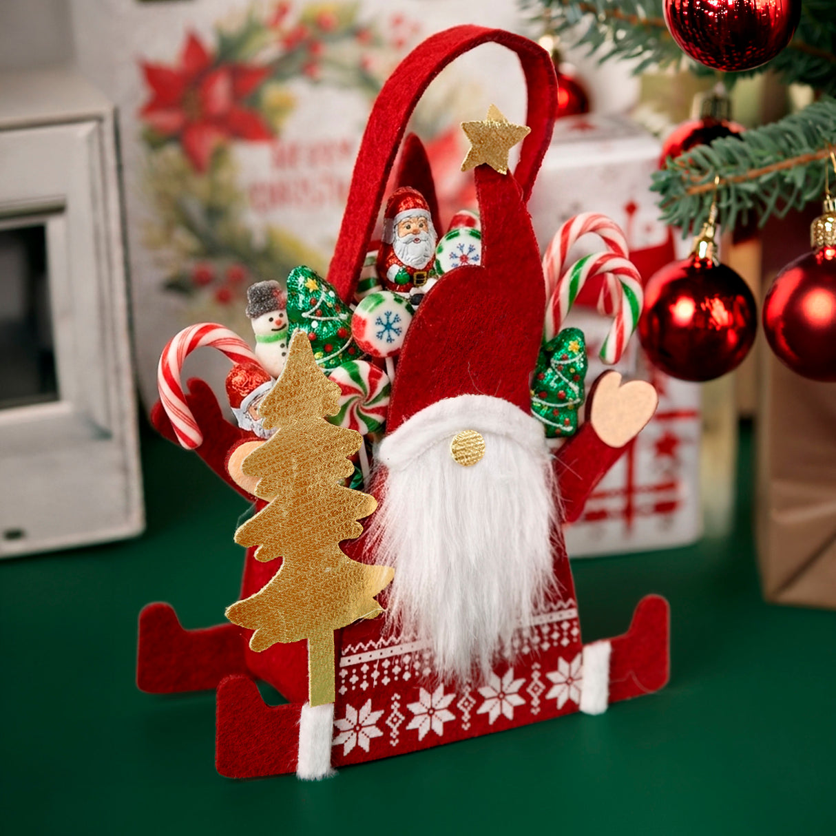 PANIER TISSU ROUGE AVEC PÈRE NOËL