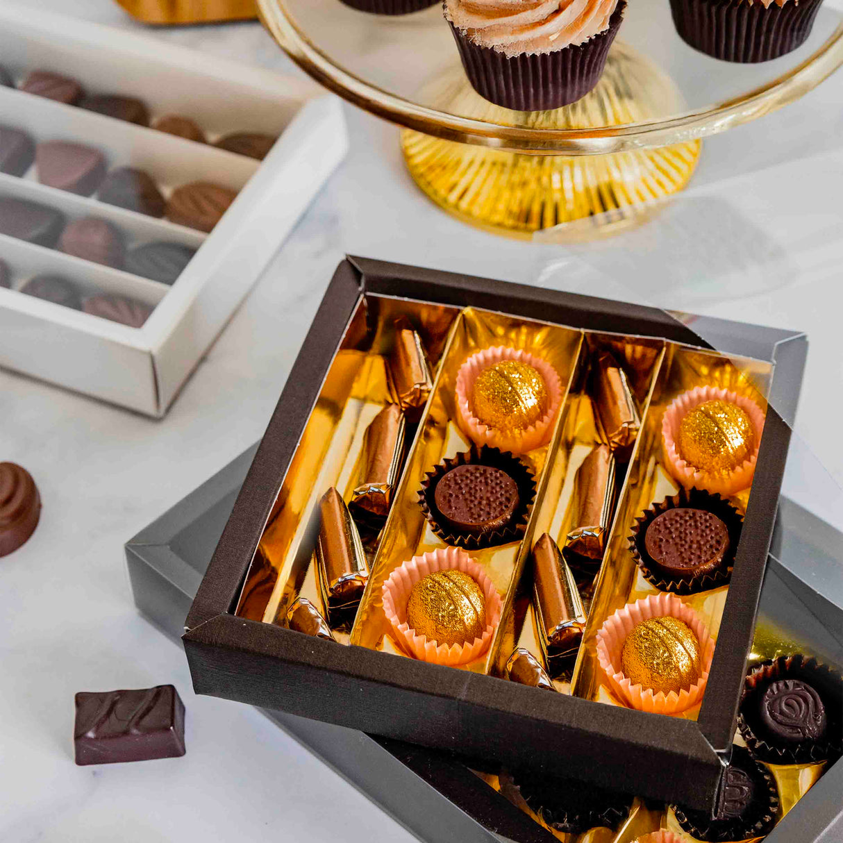 Scatole per Praline con Inserto Interno Oro