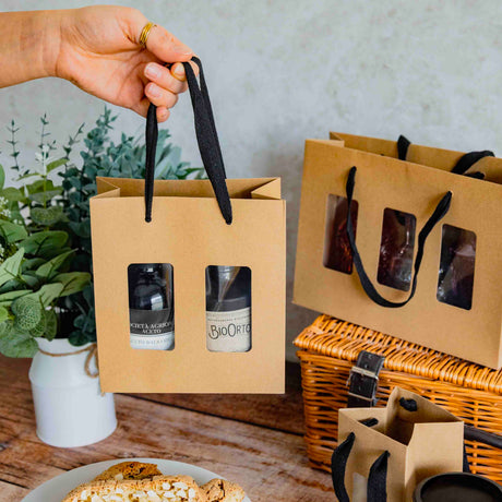 Shopper Carta Portavasetti con Finestra e Manici in Cotone Nero