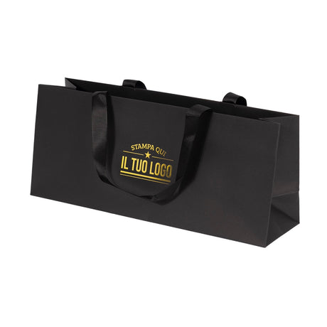 Shopper Carta Elegance Portabottiglia Orizzontale Personalizzabile con maniglia in Gros Grain