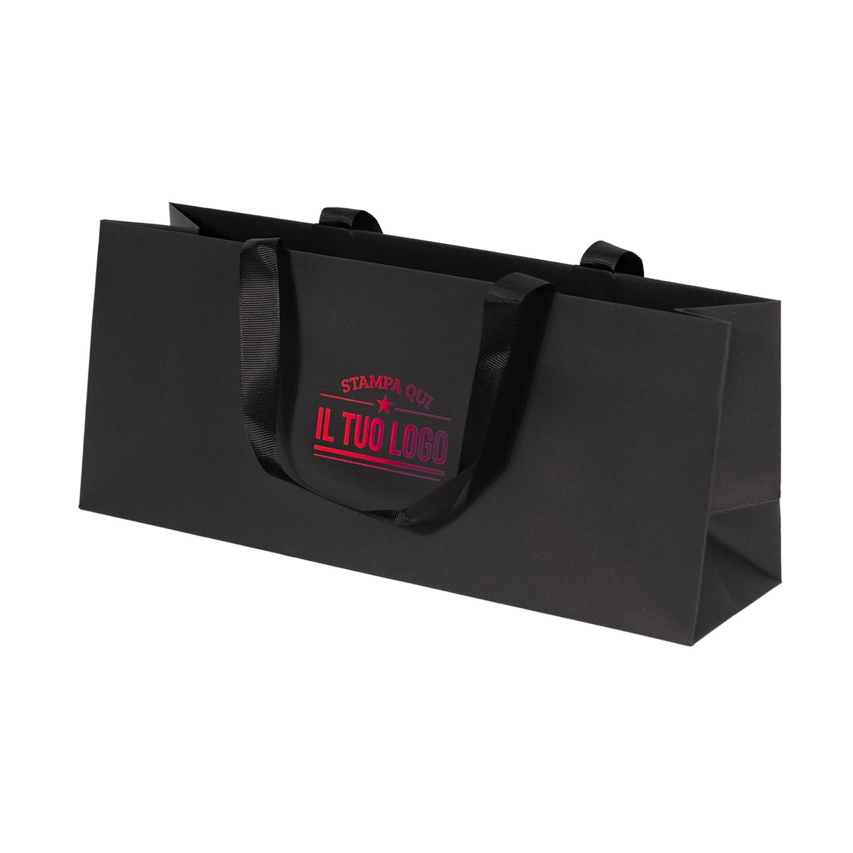 Shopper Carta Elegance Portabottiglia Orizzontale Personalizzabile con maniglia in Gros Grain