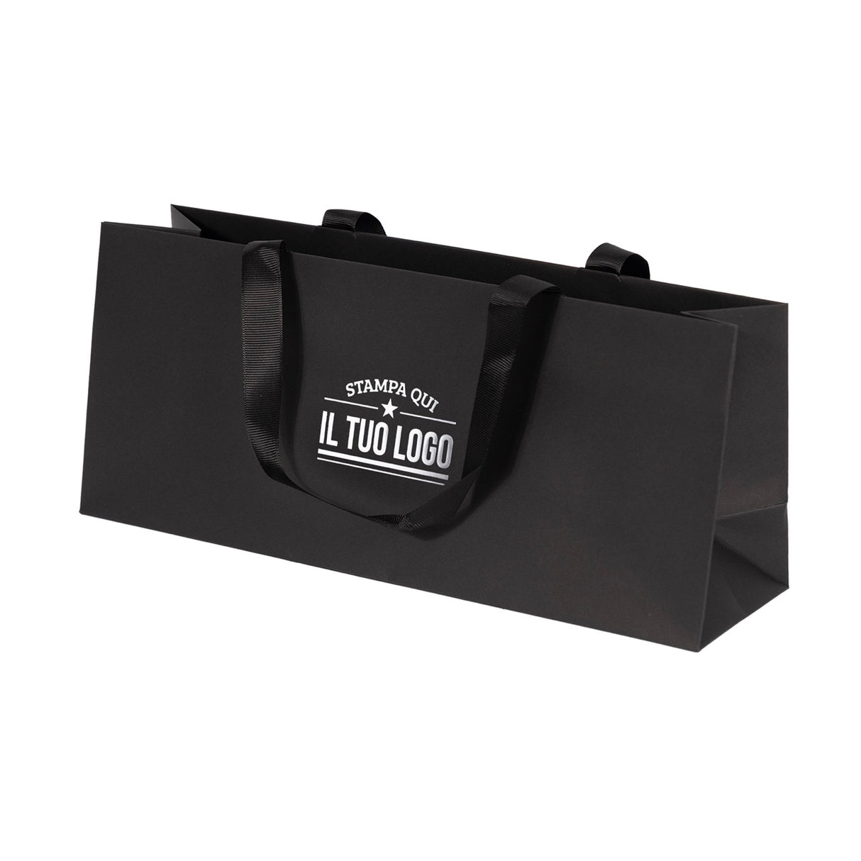 Shopper Carta Elegance Portabottiglia Orizzontale Personalizzabile con maniglia in Gros Grain
