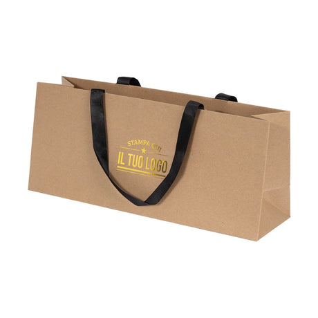 Shopper Carta Elegance Portabottiglia Orizzontale Personalizzabile con maniglia in Gros Grain