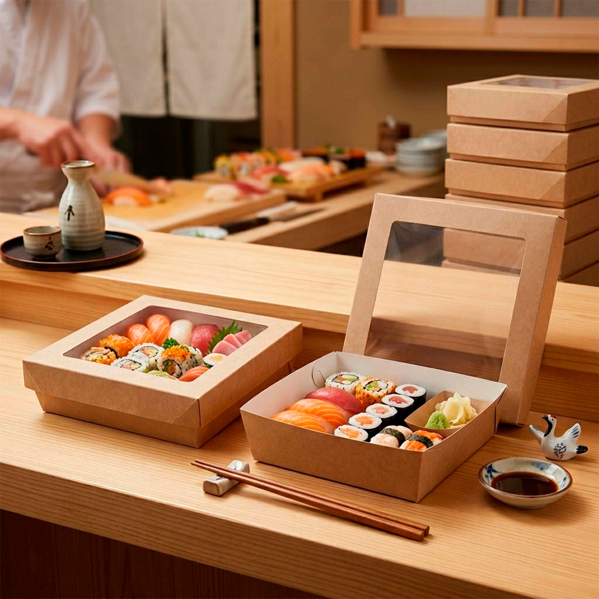 Scatola Take Away Avana con coperchio finestra