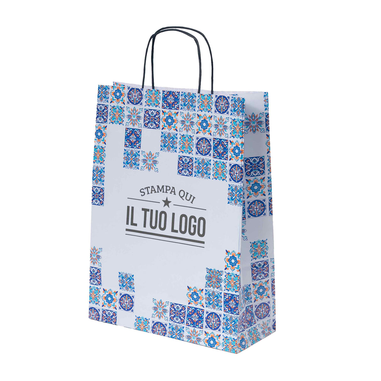 Shopper Maioliche Colorate in Carta Personalizzabili