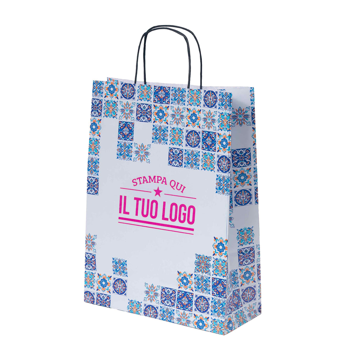 Shopper Maioliche Colorate in Carta Personalizzabili