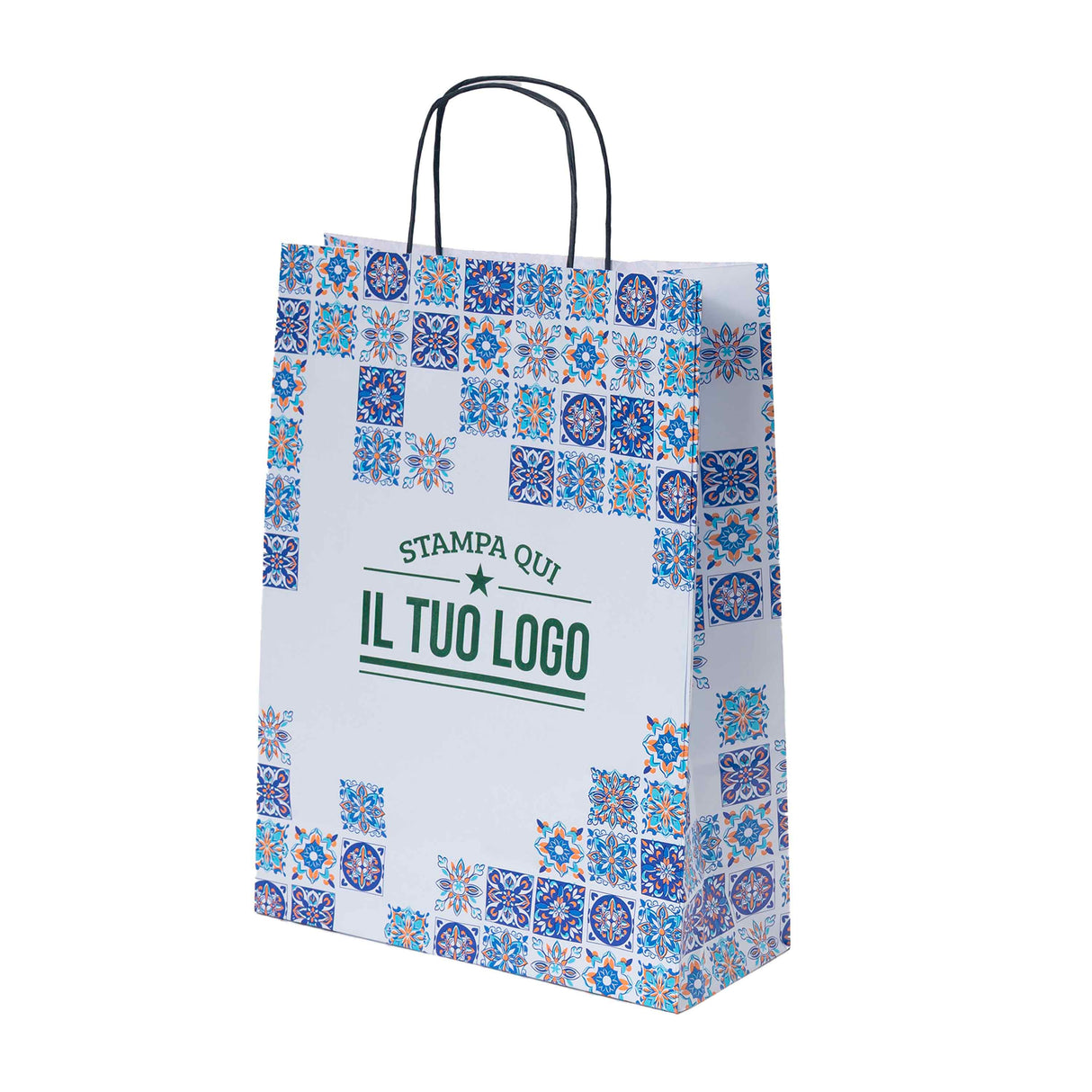 Shopper Maioliche Colorate in Carta Personalizzabili