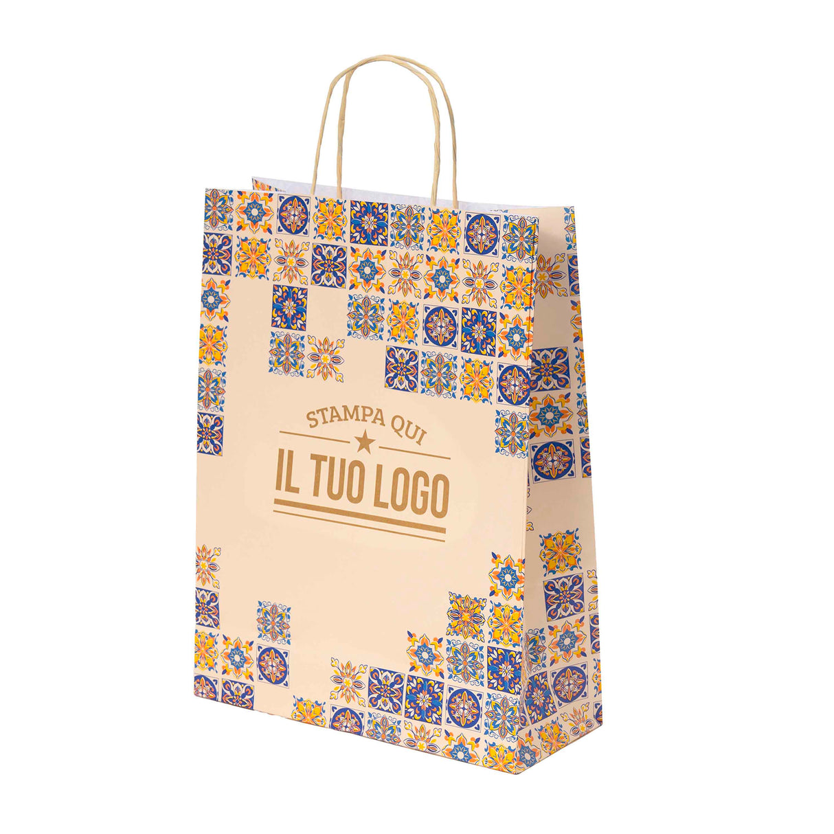 Shopper Maioliche Colorate in Carta Personalizzabili