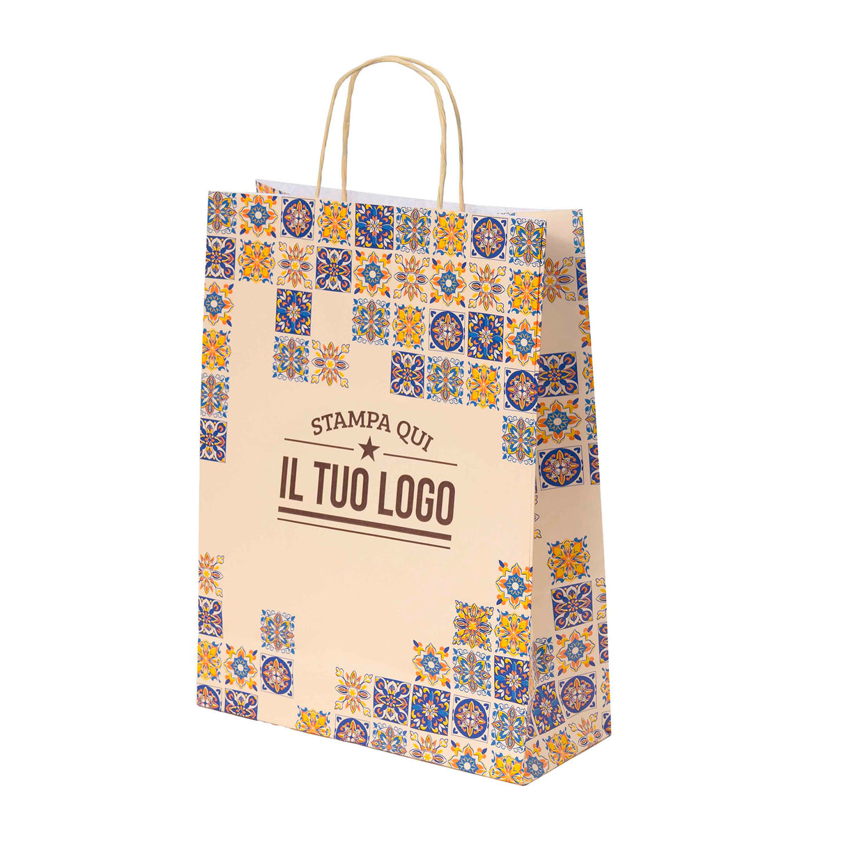 Shopper Maioliche Colorate in Carta Personalizzabili
