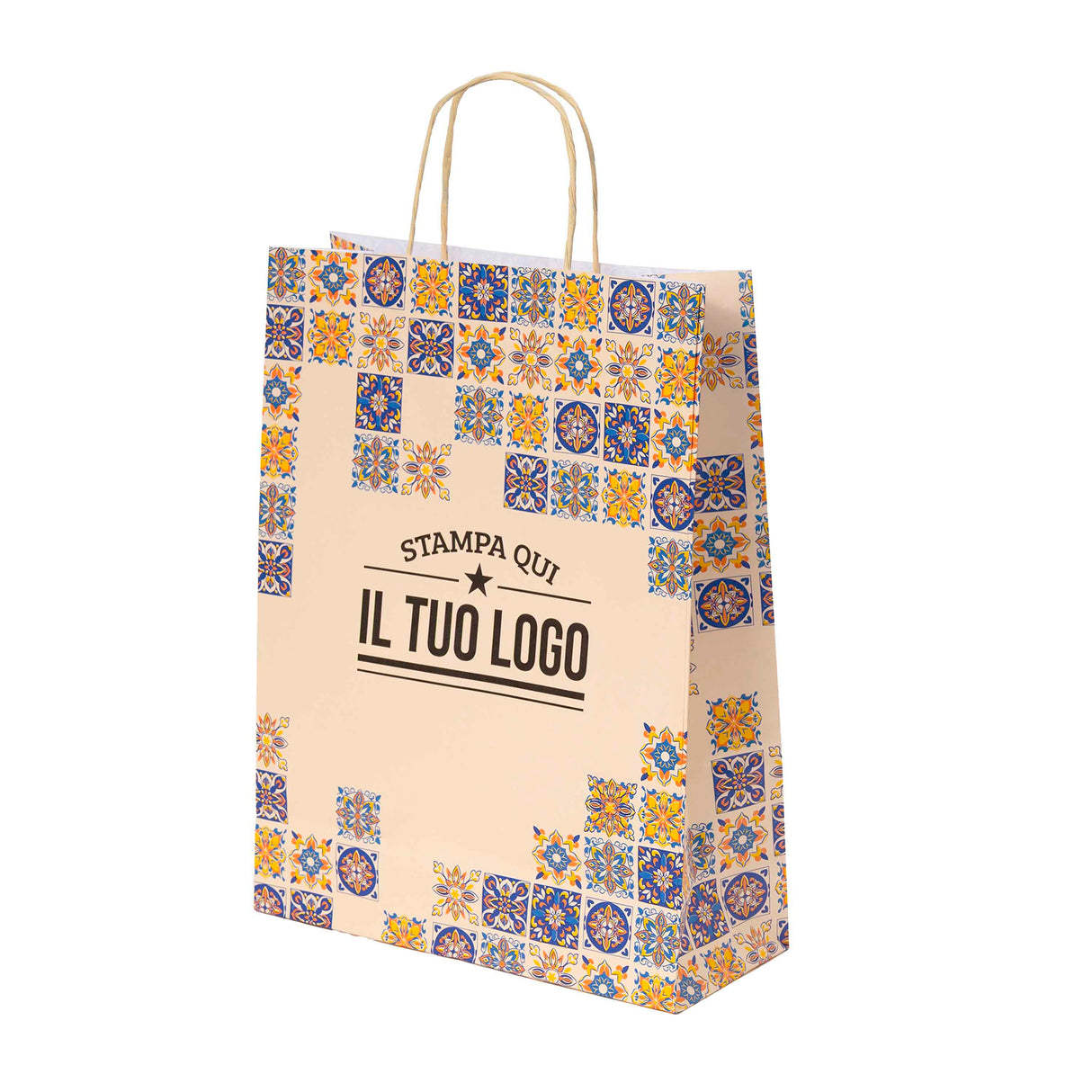 Shopper Maioliche Colorate in Carta Personalizzabili