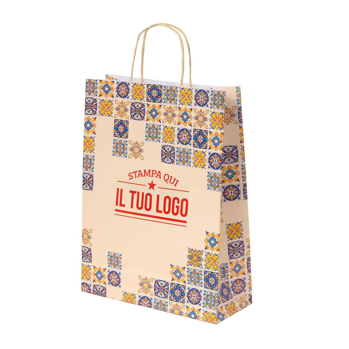 Shopper Maioliche Colorate in Carta Personalizzabili