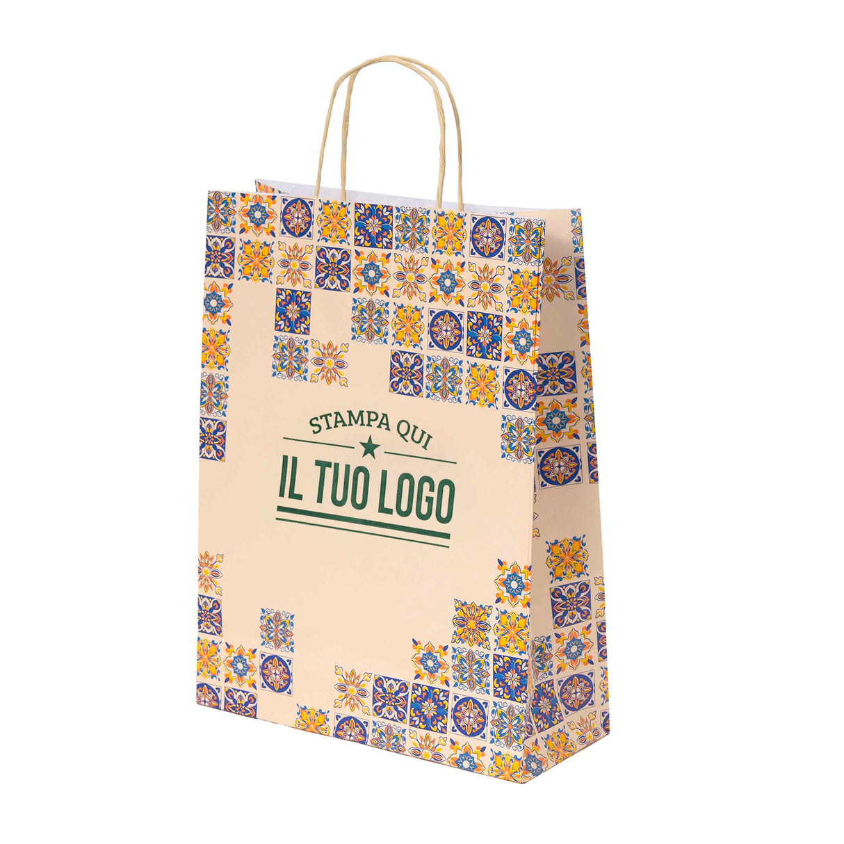 Shopper Maioliche Colorate in Carta Personalizzabili