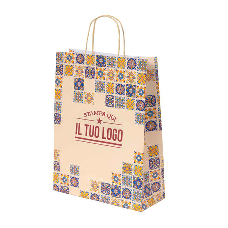 Shopper Maioliche Colorate in Carta Personalizzabili