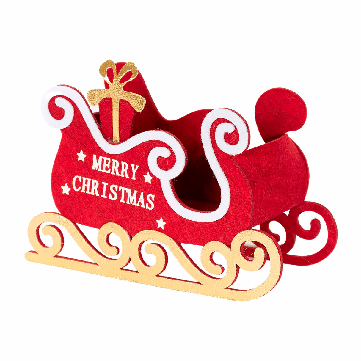 PANIER LUGE EN TISSU ROUGE AVEC L'INSCRIPTION « MERRY CHRISTMAS »