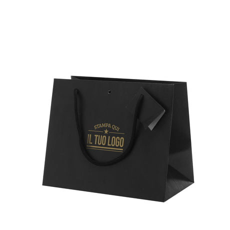 Shopper Carta Kraft Nero Orizzontale con Tag&foro Personalizzabile