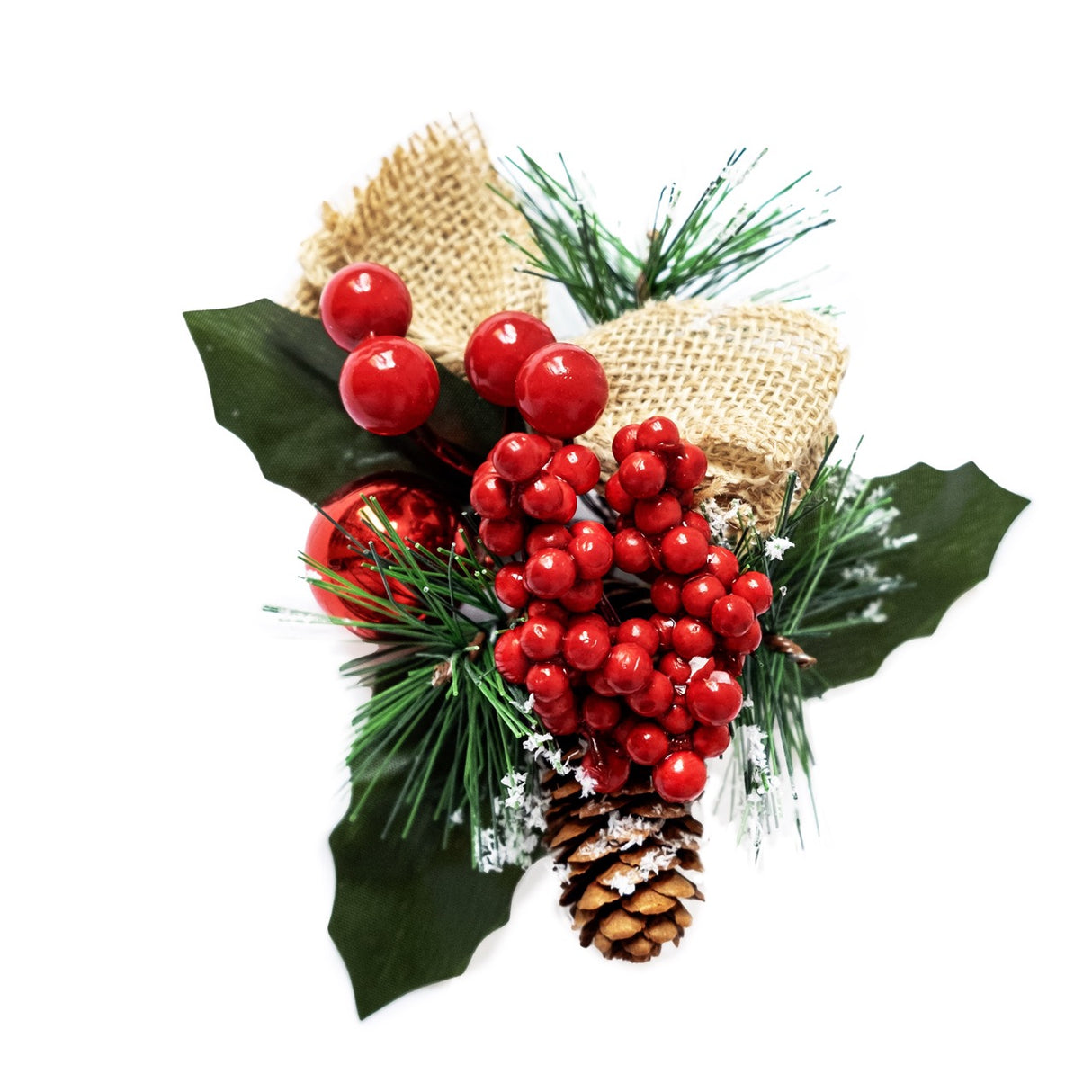 Pick Bacche rosse con Pigna e Fiocco di Juta