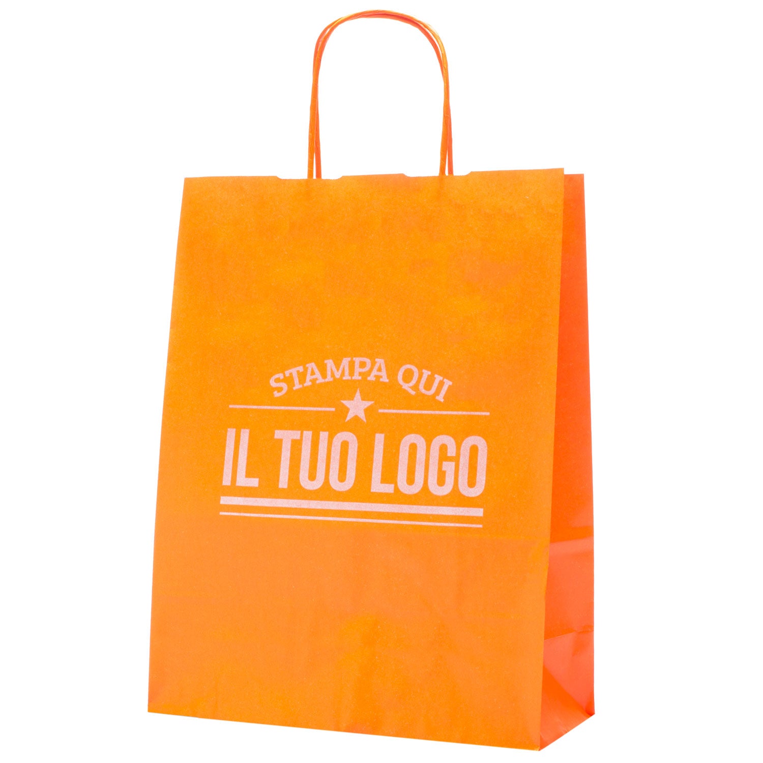 Buste Shopper Carta Arancione Personalizzabile 18 cm cm x 24 cm Arancio Pantone ® 877C Argento